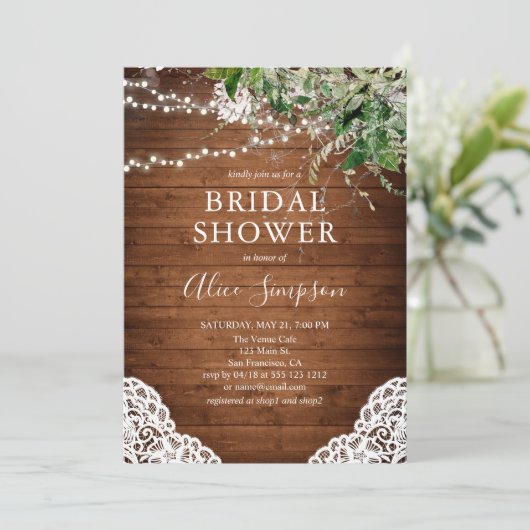 木の素朴緑の書道ブライダルシャワー 招待状 (スタンド正面)