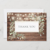 木の素朴緑の糸のライトありがとう サンキューカード (正面)