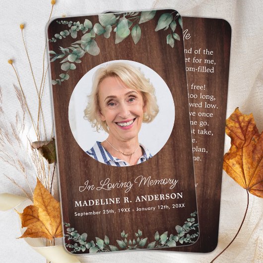 木の素朴緑の葬儀祈りの言葉カードメモリアル コーリングカード