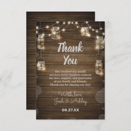 木の素朴背景光ガラス瓶の記念日 サンキューカード (正面/裏面)