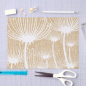 木の素朴質感と白いタンポポ模様 薄葉紙 (クラフト)