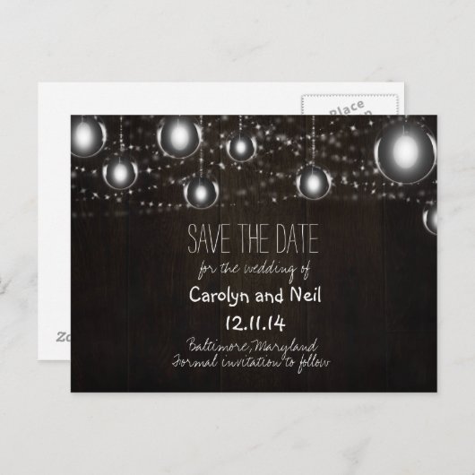 木の素朴電球が日付のポストカードを保存 案内ポストカード (正面/裏面)