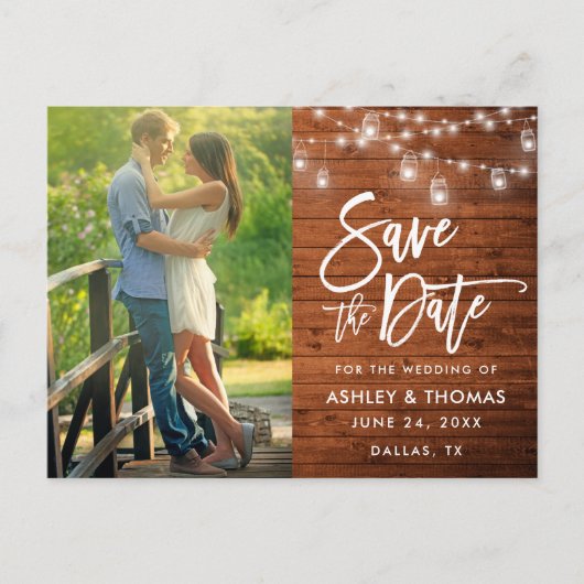 木の素朴JARライトブラシスクリプト日付の保存 ポストカード (正面)