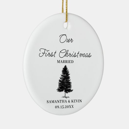 木の結婚した初めてのクリスマスのミセス結婚ズ セラミックオーナメント (右)