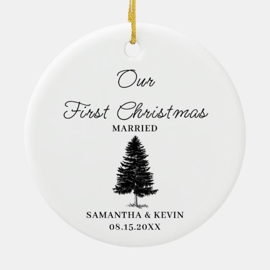 木の結婚した初めてのクリスマスのミセス結婚ズ セラミックオーナメント (裏面)
