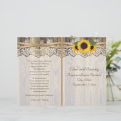 木の結婚式のプログラムにレースリボン&ひまわりの花 (スタンド正面)