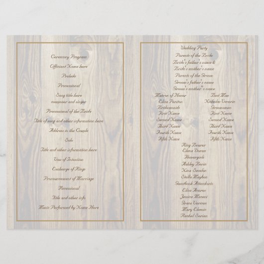 木の結婚式のプログラムにレースリボン&ひまわりの花 (裏面)