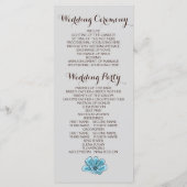 木の結婚式プログラムの青い花とハート プログラム (裏面)