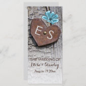 木の結婚式プログラムの青い花とハート プログラム (正面/裏面)