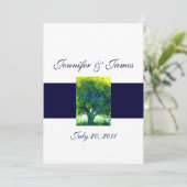 木の結婚式招待状海軍白の背部 招待状 (スタンド正面)