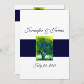 木の結婚式招待状海軍白の背部 招待状 (正面/裏面)