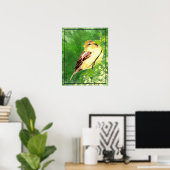 木の絵画スズメの水色 ポスター (ホームオフィス)