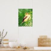 木の絵画スズメの水色 ポスター (キッチン)