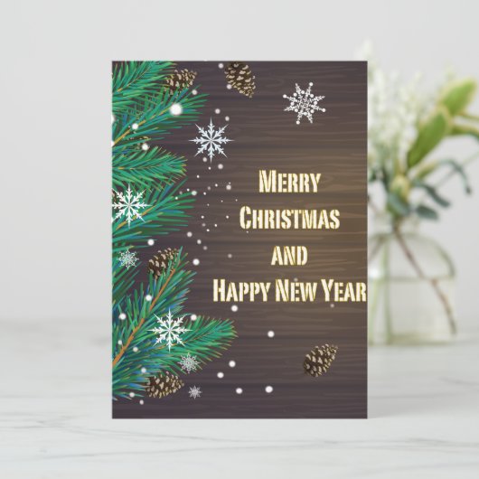 木の背景にクリスマスの挨拶 シーズンカード (スタンド正面)