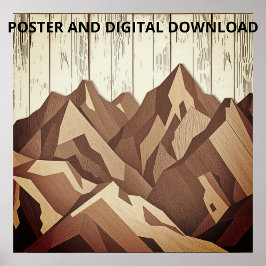 木の背景に素朴山の景色 ポスター