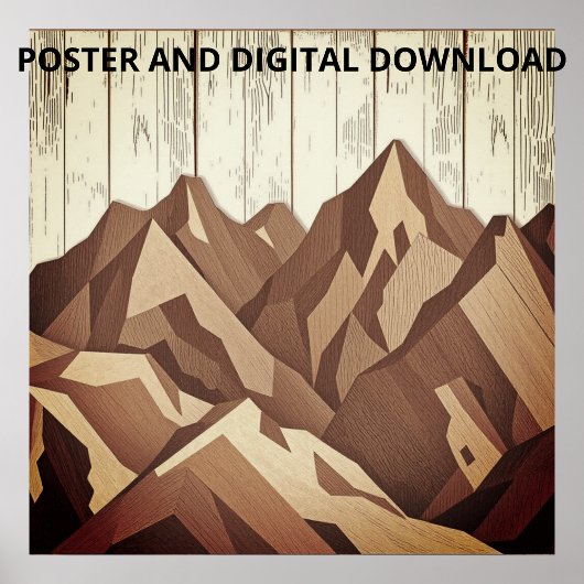 木の背景に素朴山の景色 ポスター