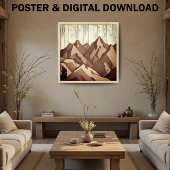 木の背景に素朴山の景色 ポスター