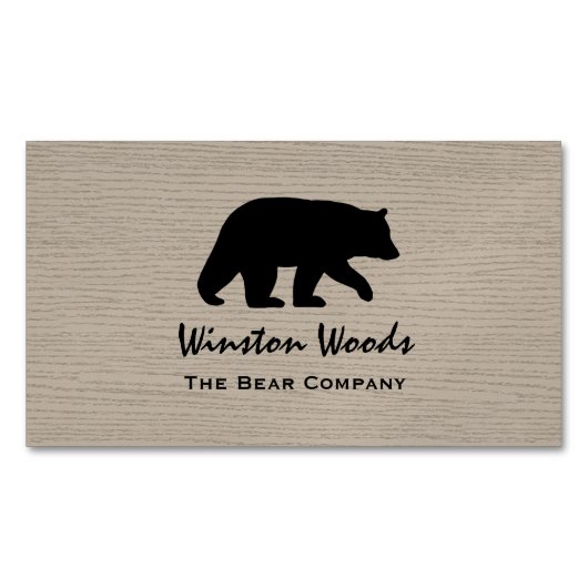 木の背景に黒い熊フェイクのシルエット マグネット名刺 (正面)