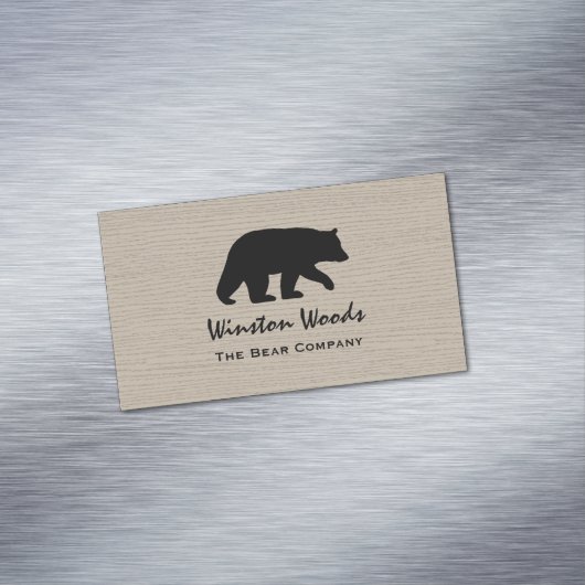木の背景に黒い熊フェイクのシルエット マグネット名刺 (インサイチュ)