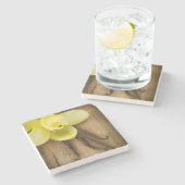 木の背景上のバニラポッドそして花 ストーンコースター (横)