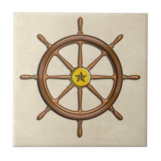 木の航海のな船の車輪 タイル (正面)