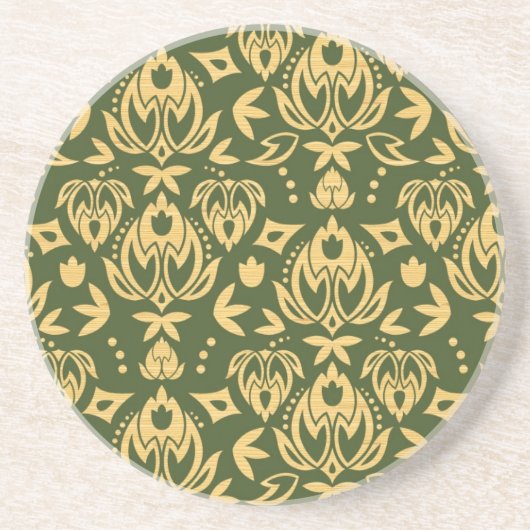 木の花のダマスク織パターン背景 コースター (正面)