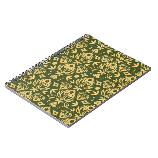 木の花のダマスク織パターン背景 ノートブック (左側)