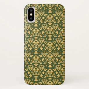 木の花のダマスク織パターン背景 iPhone X ケース