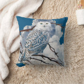 木の芸術の青く雪が多いフクロウ クッション (ブランケット)