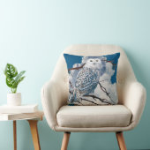 木の芸術の青く雪が多いフクロウ クッション (椅子)