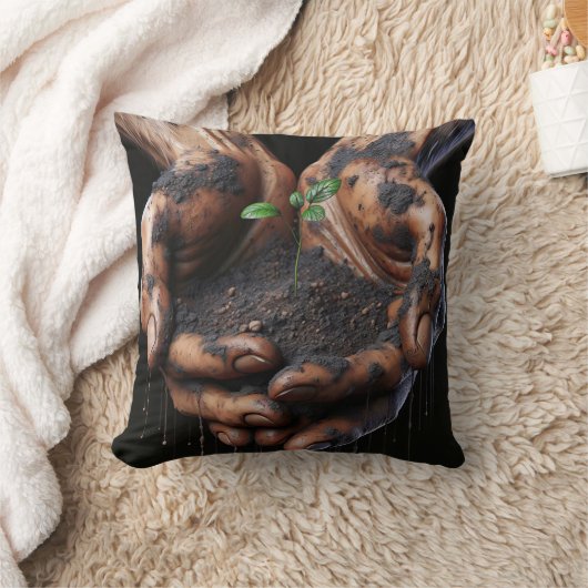 木の苗木を持つ大きな手 クッション (ブランケット)