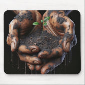 木の苗木を持つ大きな手 マウスパッド (正面)