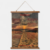 木の茂った厚板の歩道を持つ海 吊り下げ型タペストリー (正面)