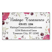 木の葉とフローラピンクとグレーパターン マグネット名刺 (正面)