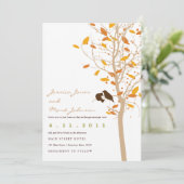 木の葉と紅葉の愛の鳥たち - 秋のロマンス 招待状 (スタンド正面)