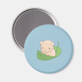 木の葉に浮かぶ、かわいいネズミのハムスター マグネット (正面/裏面)