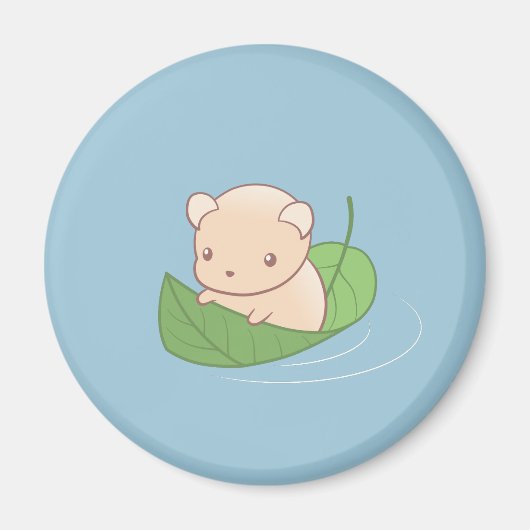 木の葉に浮かぶ、かわいいネズミのハムスター マグネット (正面)