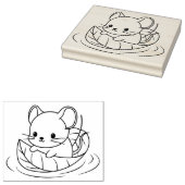 木の葉に浮かぶ、かわいい小さなネズミ ラバースタンプ (押印)
