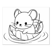 木の葉に浮かぶ、かわいい小さなネズミ ラバースタンプ (インプリント)