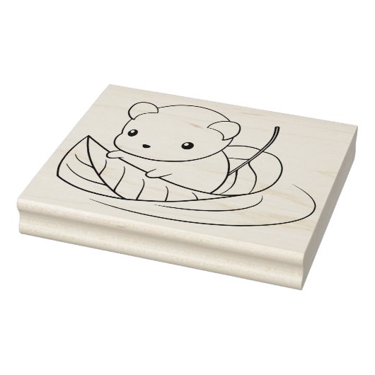 木の葉に浮かぶ、かわいい小さなネズミ ラバースタンプ (スタンプ)