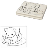 木の葉に浮かぶ、かわいい小さなネズミ ラバースタンプ (押印)