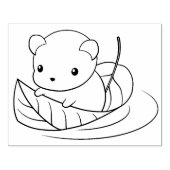 木の葉に浮かぶ、かわいい小さなネズミ ラバースタンプ (インプリント)