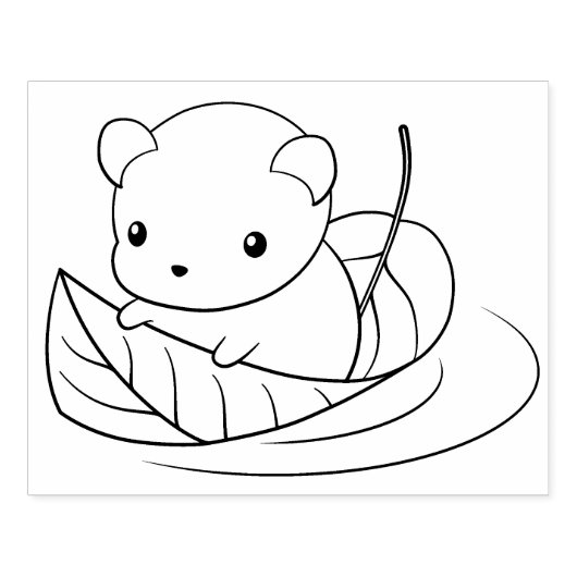 木の葉に浮かぶ、かわいい小さなネズミ ラバースタンプ (インプリント)