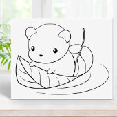 木の葉に浮かぶ、かわいい小さなネズミ ラバースタンプ