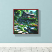 木の葉に覆われた小さなキャビン キャンバスプリント (インサイチュ (ウッドフロア))