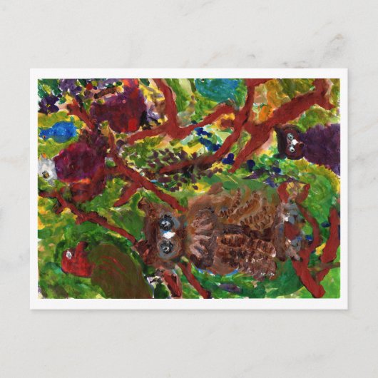 木の葉書にフクロウ#2 ポストカード (正面)