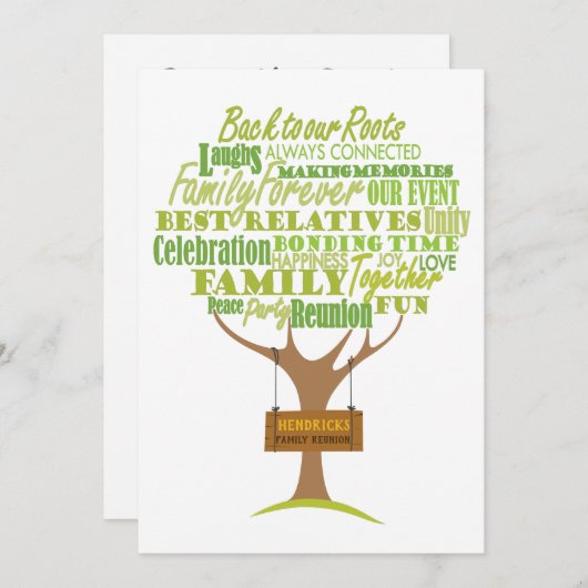 木の要素との家族会のデザイン 招待状 (正面/裏面)