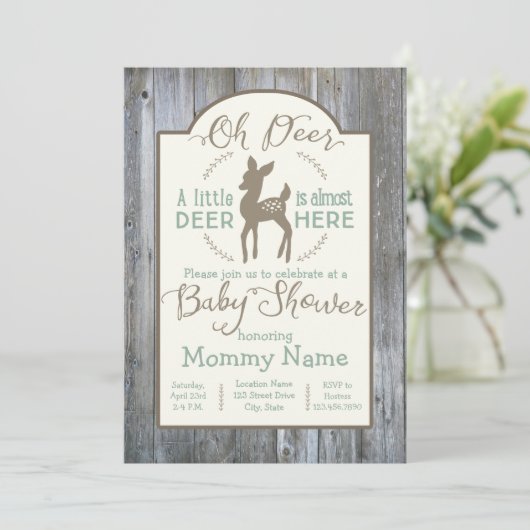 木の親愛で小さいシカのベビーシャワーの招待 招待状 (スタンド正面)