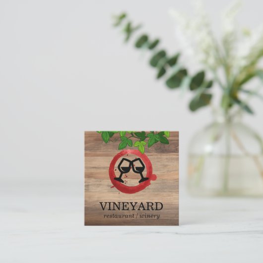 木の質感/ワイングラス | つる植物 スクエア名刺 (スタンド正面)