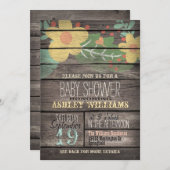 木の赤ちゃん素朴シャワーに黄色の花 招待状 (正面/裏面)